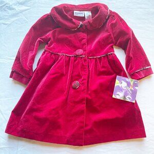 NWT Blueberi Boulevard Toddler Red Velvet Dress Plaid Button Details Size 2T